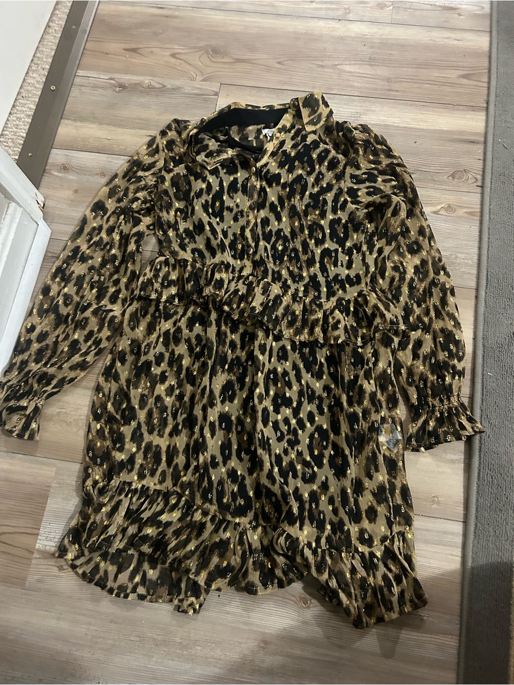 River Island Leopard Print Ruffle Dress - Gold/Black